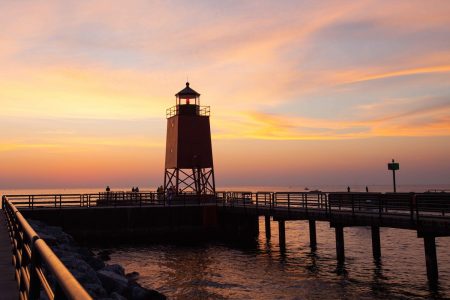 Charlevoix Lighthouse at sunset