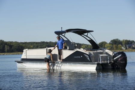 Harris V270 pontoon boat port side entry