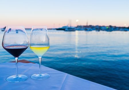 Wine glasses overlooking the Great Lakes