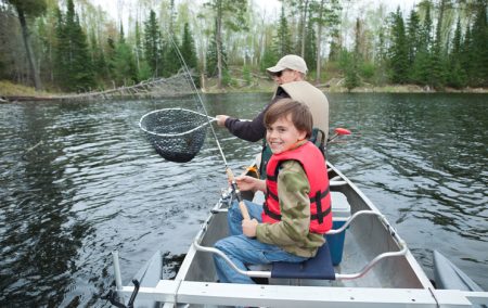 Fishing for walleye from a canoe